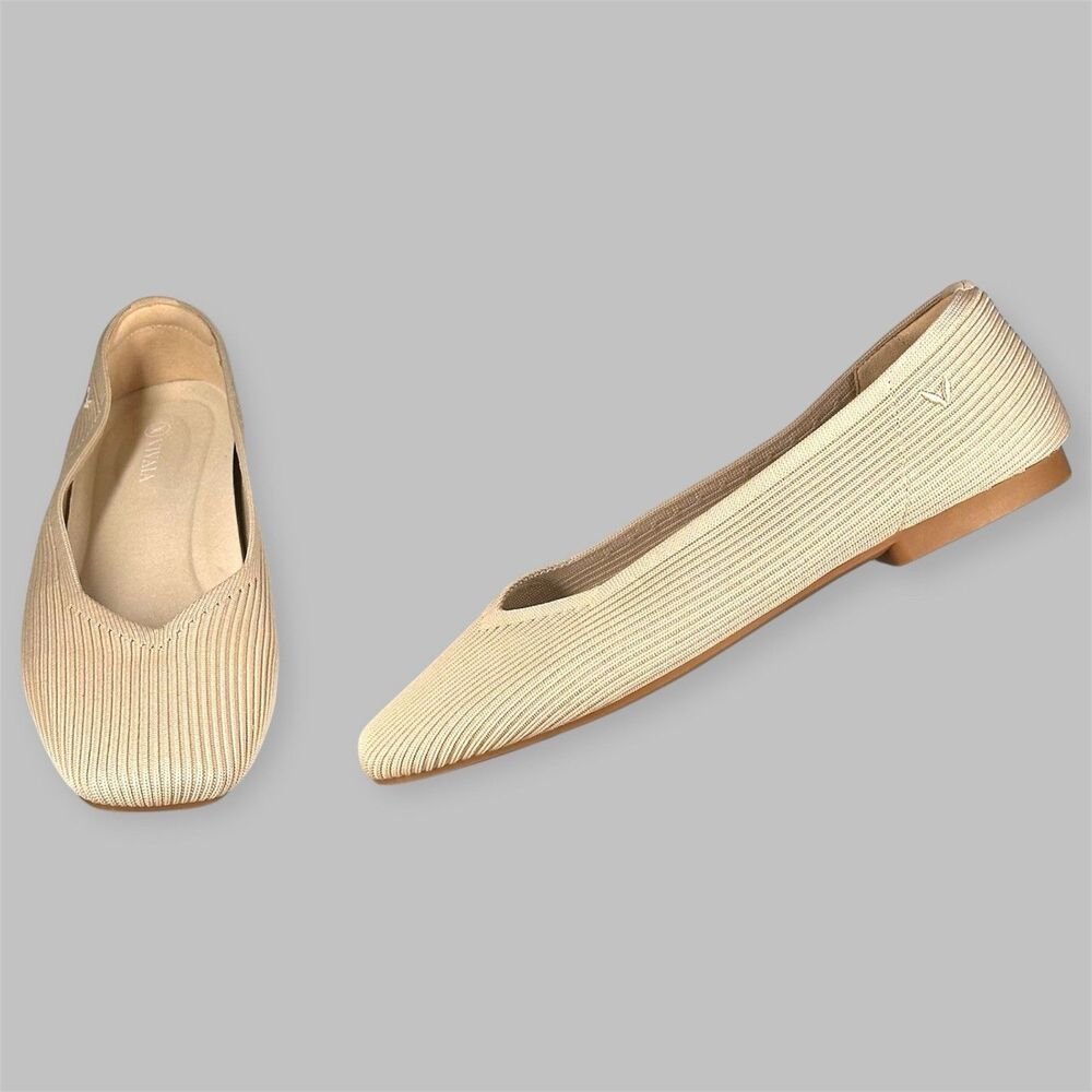 Vivaia Shoes Margot 2.0 Square-Toe V-Cut Flats EU 41 US 9.5 Natural Linen Beige